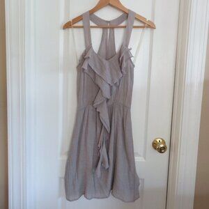 Myan Ruffle Tan Sleeveless Dress Made in USA Sz S
